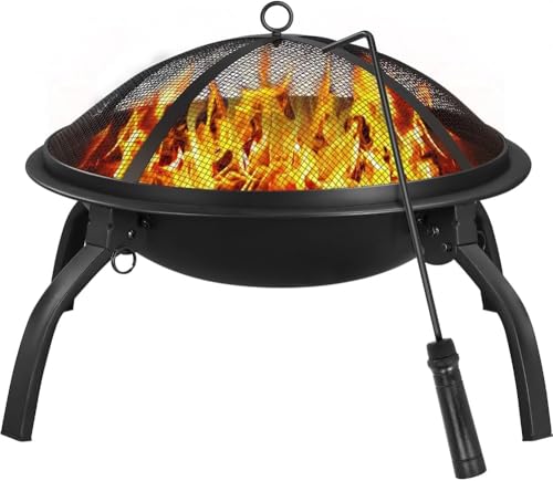Yaheetech Brasero Extérieur Terrasse Foyer pour Jardin Camp Cour Chauffage, avec Poker, Couvercle, Sac de Transport Noir 54 x 54 x 38,5 cm