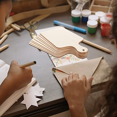 SEWACC 10pcs Wood Craft Cutting Board Unfinished Cut Board Cutouts Wooden Paddle Serving Tray Mini Chopping Board with Handle for DIY Thanksgiving Christmas Decoration - Image 3