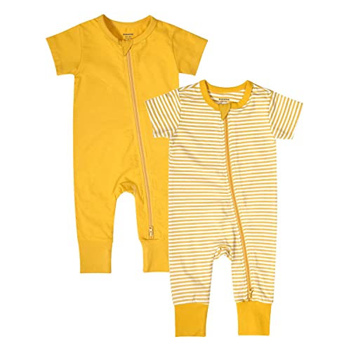 Image of Teach Leanbh Baby Boys Girls 2-Pack Romper Jumpsuits Cotton 2 Way Zipper Short Sleeve Footless Sleep and Play 3-24 Months