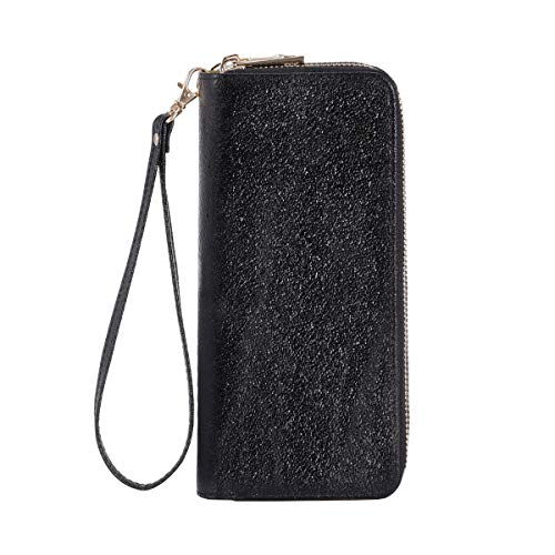 Preisvergleich Produktbild HAWEE RFID Blockierung Lange Kupplungs-Mappe für Frauen Doppel-Reißverschluss Handymappendamen Armband-Geldbeutel mit Mehreren Karten-Slots für Kreditkarten Münze Bargeld