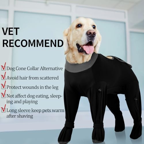Image of ROZKITCH Dog Recovery Suit for Abdominal Wounds & Post-Surgery, Full Coverage Bodysuit, Anti-Licking Shedding & Wound Protection, E-Collar Alternative for Extra Large Dogs Black 4XL
