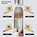 LOQRON Square Keyless Privacy Door Lever, Brushed Gold Door Handles, Heavy Duty Gold Door Lever with Privacy Lock Reversible Door Handle for Right/Left Handed Bedroom Bathroom Door
