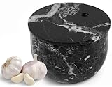 Radicaln Marble Garlic Keeper - Tarro de almacenamiento de ajo fresco negro de 4.5 pulgadas con tapa, recipiente de cocina decorativo para