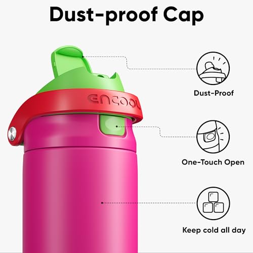 Image of ENCOOL Leakproof Insulated Water Bottle with Straw Dual-Sip Water Bottle Bag-Safe Design for Work, Commute & Gym - Keeps Drinks Cold All Day, 32 oz, Neon Pink