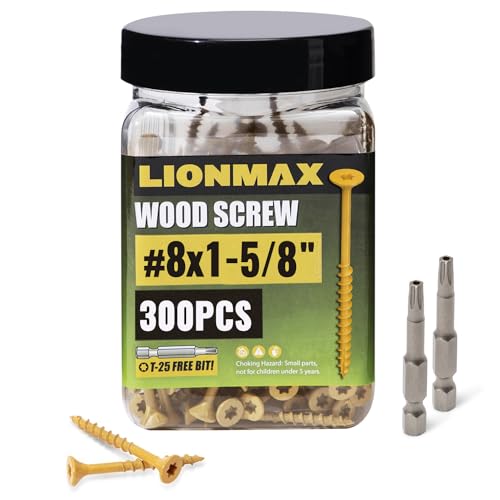 Image of LIONMAX Deck Screws 1-5 /8 Inch, Wood Screws #8 x 1-5 /8 inch, 300 PCS, Rust Resistant, Exterior Epoxy Coated, Outdoor Decking Screws, Torx /Star Drive Head Screw, T25 Star Bit Included, Tan