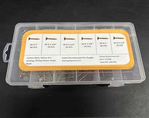 Kit de tornillos para tablaroca AKW #6, 335 piezas, acero al carbono con recubrimiento zinc amarillo, cabeza plana, atornillador Phillips, 6 tamaños desde 1" hasta 2-1/4" miniatura 4
