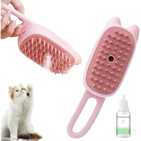 KSIEE Cat Steam Brush, 3 in 1 Multifunctional Silicone Steam Brush for Dogs, Advanced Mist Technology for Shedding and Cleaning, Pink Cover