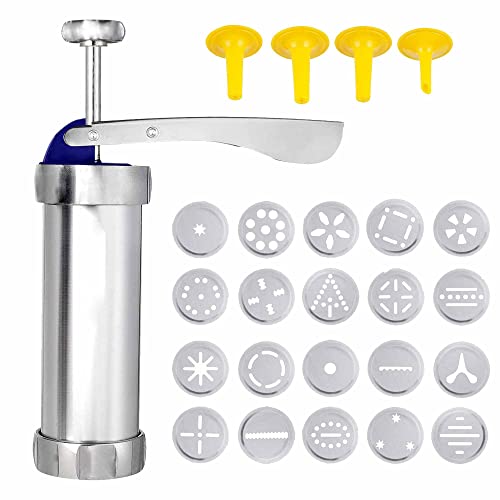 Cookie Press,Stainless Steel Cookie Press,Featuring 1 Cookie Press,20 Decorative Stencil Discs and 4 Icing Tips, Perfect for DIY Cookie Maker and Cake Icing Decoration