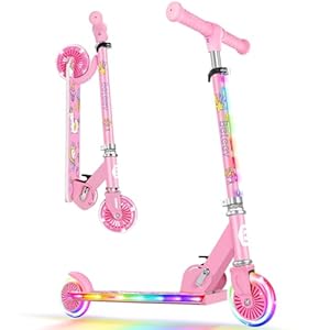 BELEEV V2 Scooters voor Kinderen met Lichtgevende Wielen en Stuurpen en Dek, 2 Wielen Opvouwbare Scooter, 3 in Hoogte Verstelbare Antislipdek, Lichtgewicht voor Kinderen van 3-12 Meisjes Jongens, Pink