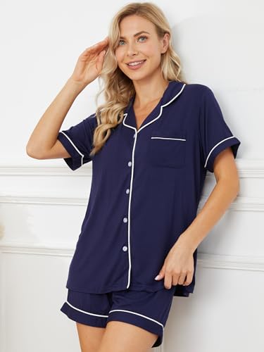Image of Womens Pajama Sets Short Sleeve Sleepwear Soft Button Down Nightwear Lounge Pj Set XS-XXL