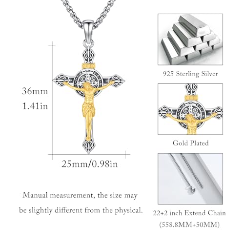 Crucifix Necklace for Men 925 Sterling Silver Jesus Cross Necklace Crucifix Cross Pendant Protection Jewelry for Men Women4