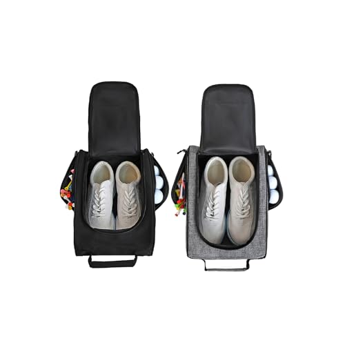 Goloni 2Pcs Golf Shoe Bag for Men & Women, Padded Travel Shoe Bag with Side Accessory Pockets,Sport Shoe Carrier for Golf Shoes,Socks,Tees & Balls,Durable & Lightweight Design(Black+Gray)