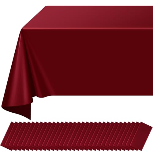 Image of 32 Pack Maroon Plastic Tablecloth for Rectangle Tables, Premium Decorative Burgundy Disposable Table Cloths for Parties, Rectangle Party Table Cover for Birthday Anniversary Graduation, 54x108 Inch