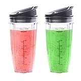 2 Replacement 24 oz Cups with Lids for Ninja Blender (Auto iQ BN801 BL480-30 BL640-30 BL642-30 NN100-30 BL2012)