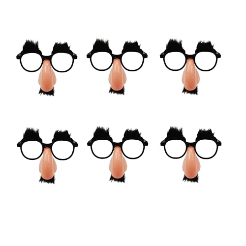 VIGUEUR 6PCS Novelty Disguise Glasses Set Big Nose Eyeglasses with Eyebrows and Mustache