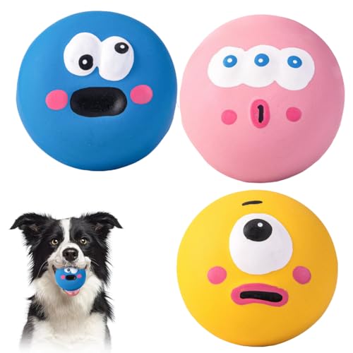 VEOIRXU 3 Pezzi Giochi per Cani con Squeak Cucciolo Interattive in Lattice di Gomma Palla Morbida Interattiva da Lancio Bouncy per Fetch Ideale per Cani Piccoli e Medi Gioco Interattivo (3 Colori)