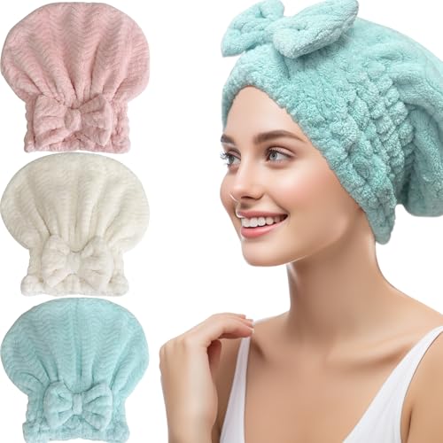 Jseng 3Packs Microfiber Hair Towel for Women - Quick-Drying, Super Absorbent Hair Wrap with Bow Design, Soft Hair Towel Turban for Curly Long Wet Hair Jseng 3Packs Microfiber Hair Towel for Women - Quick-Drying, Super Absorbent Hair Wrap with Bow Design, Soft Hair Towel Turban for Curly Long Wet Hair