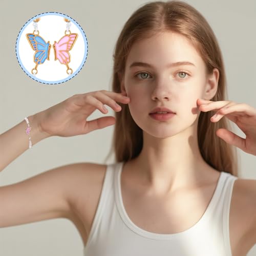 2PCS Friendship Bracelet for 2, Butterfly Matching Bracelets Adjustable Best Friend Bracelet for 2 Handmade Charm Friendship Bracelets for Women Couples4