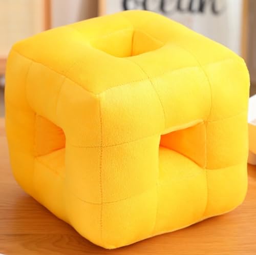 Rosoyルービックキューブ型の昼寝用枕、男女兼用の伏せ寝用枕、小学生の昼休み用枕、伏せて机の上で寝るときの抱き枕、オフィス用 (イエロー)