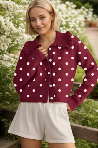 Image of HOCANDY Women Ruffle Collar Cardigan Sweater Preppy Cute Button Up Sweaters