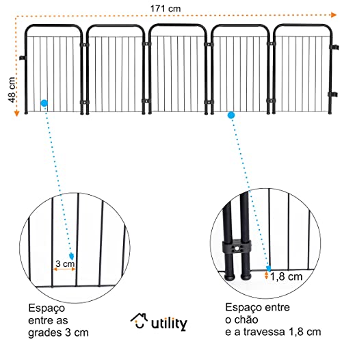 Cercado Pet Dobrável Portátil 5 Modulos Segurança Preto