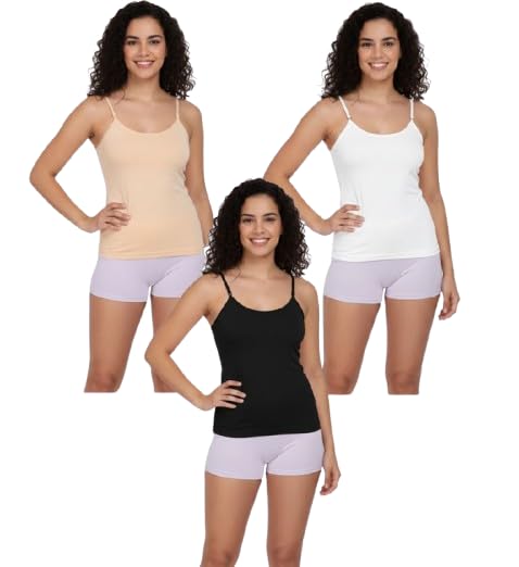 gbros Women’s Cotton Camisole Slips Pack of 3 – Black, White & Nude, Soft Stretch Spaghetti Strap Tank Tops, Breathable Lightweight Innerwear-picture-27