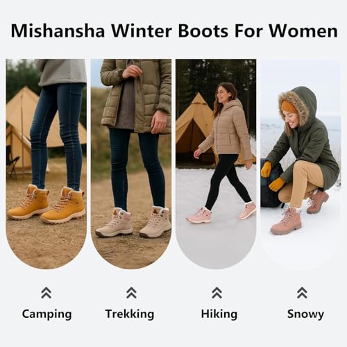 Image of Mishansha Snow Boots for Women Warm Winter Hiking Boots Size 5.5-10.5 | Waterproof Upper, Plush Lining, Removable Fur Insole, Slip-Resistant Outsole Ankle Booties for Cold Weather Walking Outdoor