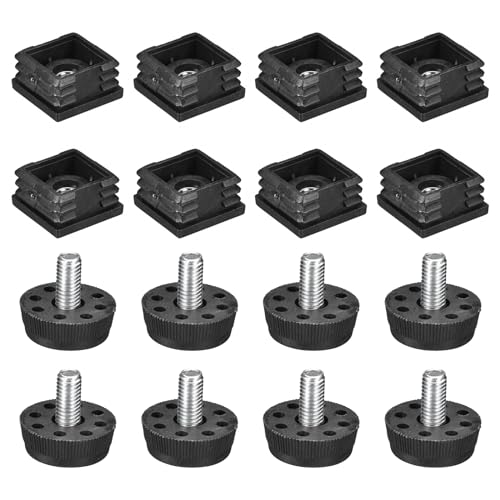 Image of uxcell 8Pcs Inserts for Square Tubes with Leveling Feet, for 1.18 inchx1.18 inch OD Square Tube, M8-1.25mm Thread Black Plastic Furniture Chair Blanking End Caps Insert Plugs