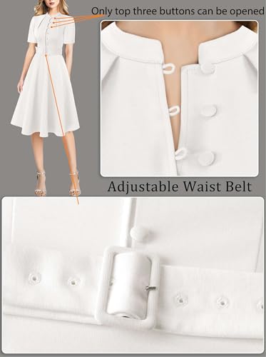 Image of VFSHOW Womens 2024 Business Work Office Pockets Belted Buttons Elegant Fit and Flare A-Line Dress