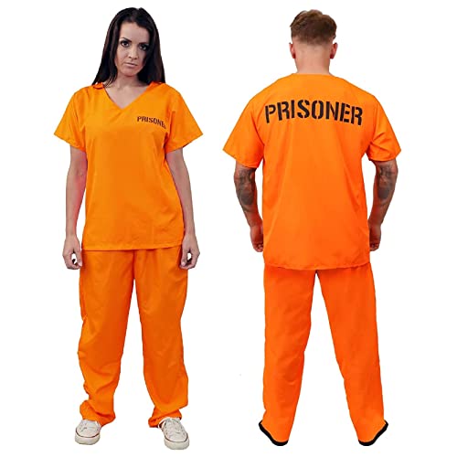 Disfraz unisex de prisioneros para adultos, camiseta de prisionero naranja, pantalones naranja a juego. Polis y cacos, ropa de fantasía de Halloween, XXL