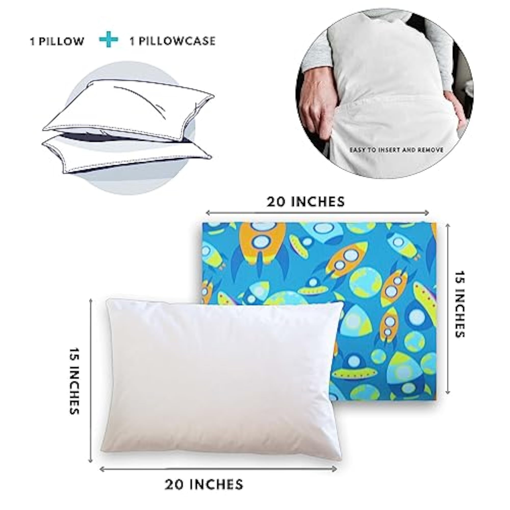 Toddler Pillow with 100% Cotton Removable Cover