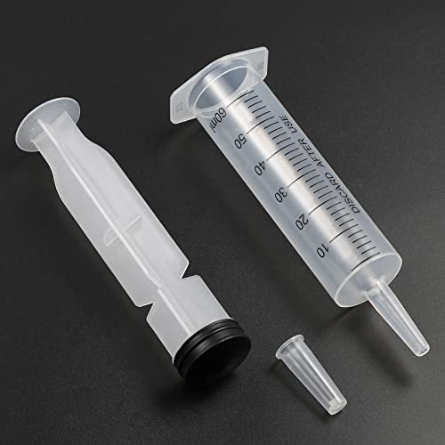 Spritzen 60ml, 5 Stück Plastik Spritzen Ohne Nadel, Kunststoff Plastikspritze Messung Spritze Dosierspritze für Industrielle, Flüssigkeitsmessung -abgabe, Tierfütterung, Pflanzenbewässerung
