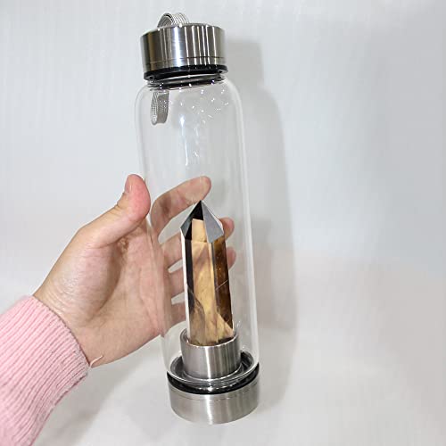 Tyuodna Crystal Quartz Glass Water Bottle, Healing Gemstone Bottle 550ml (Smoky Quartz), Smoky Quartz+bottle, 550 ml - Image 3