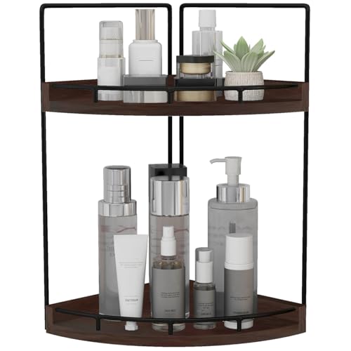 Image of Dorhors 2-Tier Bathroom Counter Organizer,Vanity Counter Corner Shelf, Skincare, Wood Countertop Bathroom Storage and Organization for Kitchen (Walnut)