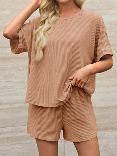 Image of Imily Bela Womens 2 Piece Outfits 2025 Oversized Summer Short Sets Casual Beach Ribbed Short Sleeve Matching Set