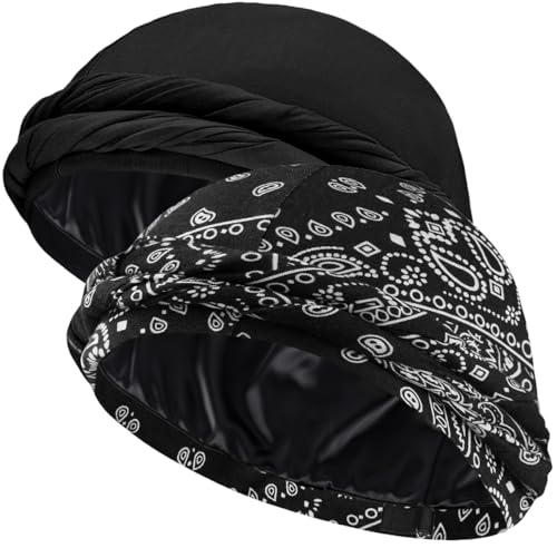 Image of Ababalaya Upgraded Satin Lined Halo Turban Durag for Men &Women Sleeping Bonnet PRE-Tied Headwraps for Hair Loss