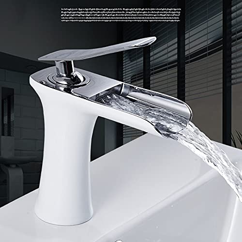 Grifo de lavabo de baño, grifo mezclador de cascada, construcción de latón, mango único para agua fría y caliente, diseño moderno, montaje en escritorio