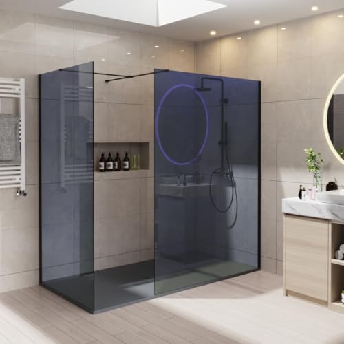 NRG 700x1200mm Bathroom Walk in Shower Enclosure Wet Room Shower Screen Panel 8mm Easy Clean Glass with Support Bar