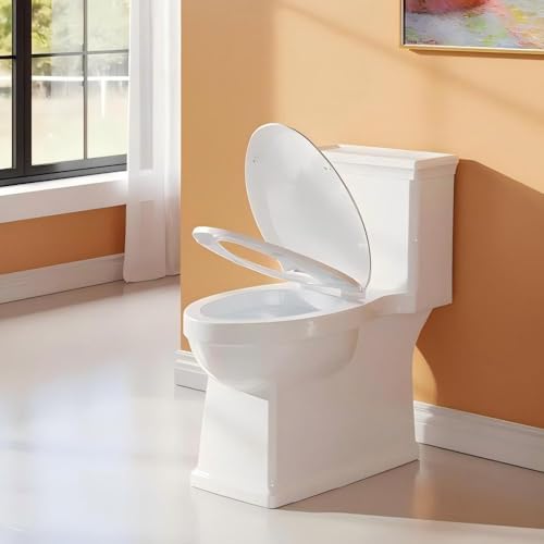 Image of One-Piece Ceramic Toilet with PP Cover, Comfort Height, CUPC Certified, Side Flush 1.28GPF, Durable Classical Elongated Bathroom Toilet