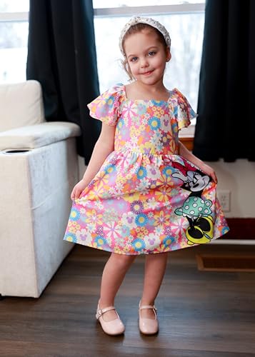 Image of Disney Stitch Minnie Frozen Elsa Princess Girls Backless Dress Off Shoulder /Short Sleeve Cinched Waist Kids Clothes Ages 2-13