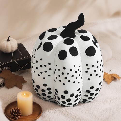Ashler Halloween Pillows, Velvet Pumpkin Pillows, White Pumpkin Throw Pillows, Cute Pumpkin 3D Polka Dot Print Halloween Shaped Pillows, Soft Pumpkin Decorative Pillow for Fall Holiday, 12 X 12 in