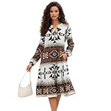 YGFLPPV Womens 2025 Dresses Native American Print Christmas Long Sleeve Dress for Women, Tiered V Neck Midi A line with Pockets, for Festival of The Dead