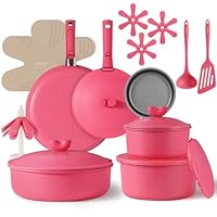 CAROTE 24pcs Pots and Pans Set Non Stick, Nonstick Cookware Set, Oven/Dishwasher/Fridge Safe Pots and Pans, RV Safe Cookware, Induction Kitchen Gift Set Detachable Handle, Pink