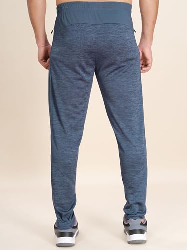 Image of TECHNOSPORT Men's Melange Slim Fit Techno Dry Trackpants Drawstring 2-Pocket Polyester Joggers for Gym Running Workout UPF50+ Anti Odour