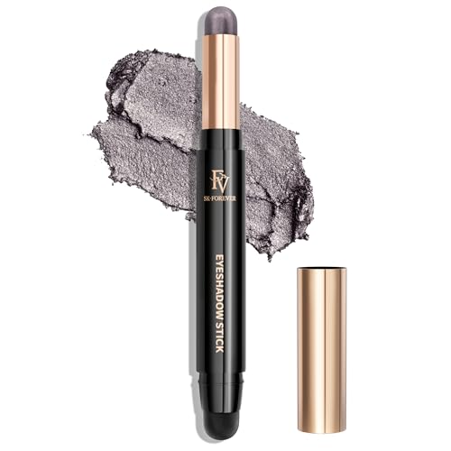 Image of FV Waterproof Eyeshadow Stick Double-Ended Cream Eye Shadow Sticks Makeup Long-Lasting, High Pigmented Built-in Smudger Eyeshadow Pencil with Shimmer Finish, Smudge-Proof (Smoky Grey Shimmer)