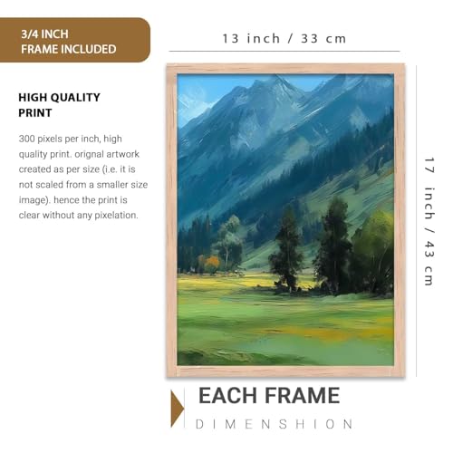 Image of kotart Abstract Nature Art Framed Paintings | Big Aesthetic Mountains View Painting | Vastu Frames for Bedroom Living Room Wall Decor Set Of 3 (13X17 inch)