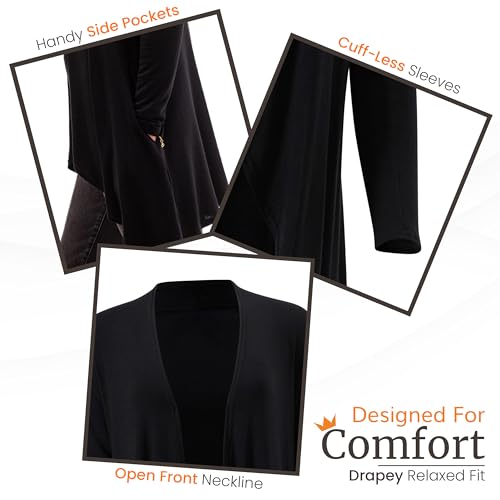 Happyluxe Lightweight Cardigan Sweaters for Women - Eco Cashmere Cardigan with Pockets. Long, Open Front - Made in USA3