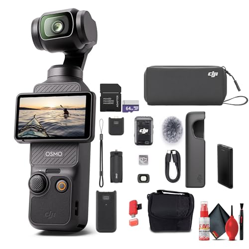 DJI Osmo Pocket 3 Creator Combo 4K 120fps 3-Axis Stabilized Handheld Vlogging Camera Bundle with Touchscreen Mic 2, 64GB Card and More