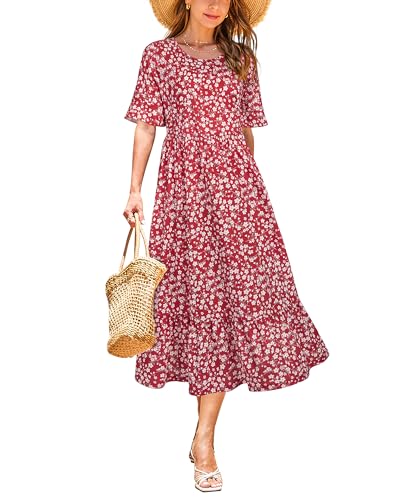 Image of STYLEWORD Womens Summer Casual Short Sleeve Flowy Midi Beach Dress