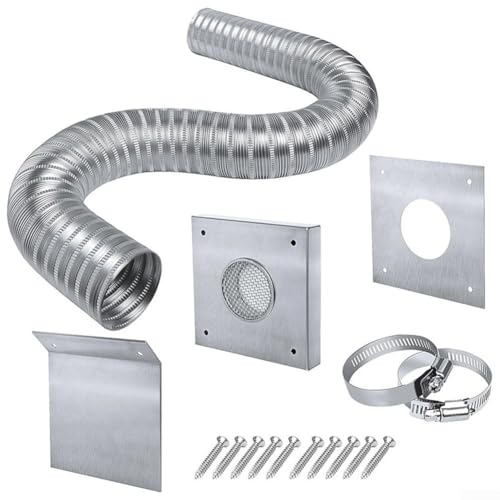 Zilimontt Pelletofen Frischluft-Set mit 5,1 cm Aluminiumschlauch und Montageplatte aus Edelstahl 304 für verbesserte Kraftstoffeffizienz und Außenbereich